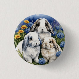Drie kleine luipkonijnen ronde button 3,2 cm