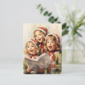 Drie kleine meisjes zingen feestdagenkaart (Staand voorkant)
