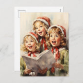 Drie kleine meisjes zingen feestdagenkaart (Voorkant / Achterkant)