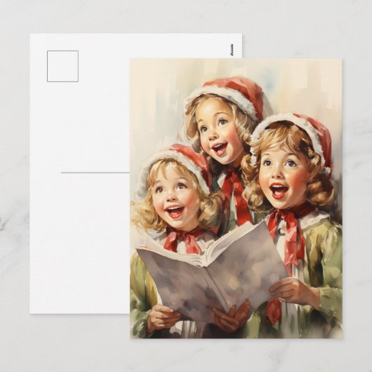 Drie kleine meisjes zingen feestdagenkaart (Voorkant / Achterkant)