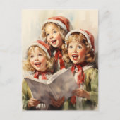 Drie kleine meisjes zingen feestdagenkaart (Voorkant)