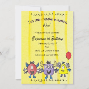 Drie Kleine Monsters Verjaardagsfeest Uitnodiging 