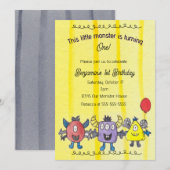 Drie Kleine Monsters Verjaardagsfeest Uitnodiging (Voorkant / Achterkant)