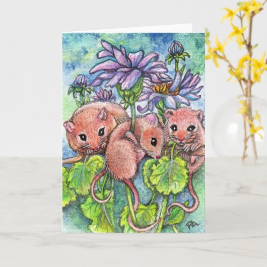 Drie kleine muizen kaart (Gele Bloem)