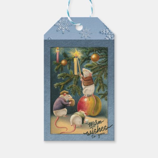 Drie kleine muizen versieren boom vakantie cadeau cadeaulabel (Voorkant)