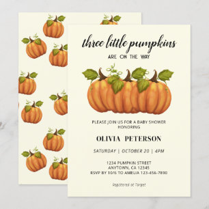 Drie kleine pompoenen drieling Herfst Baby shower Kaart
