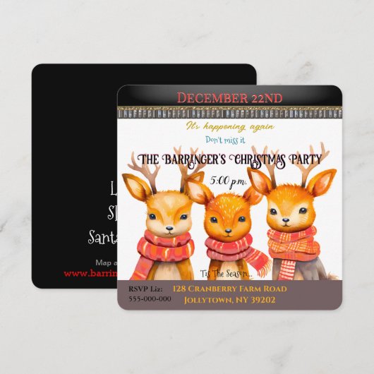 Drie kleine rendieren Kerstfeest uitnodiging (Voorkant / Achterkant)
