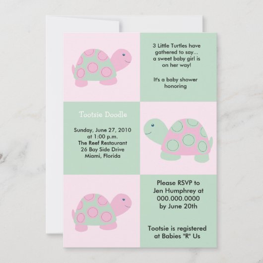 Drie kleine schildpadden voor 5x7 Baby shower Kaart (Voorkant)