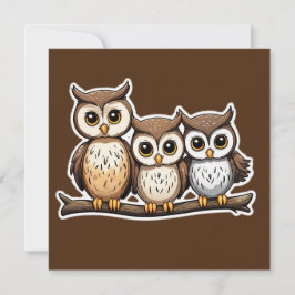 Drie kleine uil vierkant Briefkaart