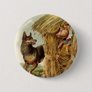 Drie kleine Varkens Big Bad Wolf,  Fairy Tale Ronde Button 5,7 Cm