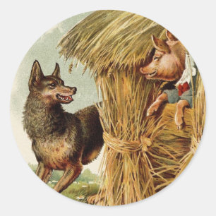 Drie kleine Varkens Big Bad Wolf,  Fairy Tale Ronde Sticker