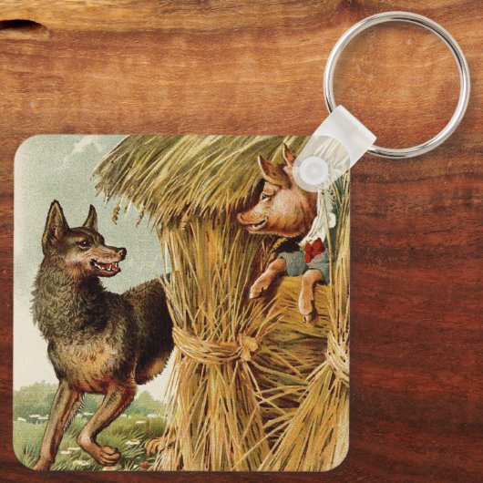 Drie kleine Varkens Big Bad Wolf,  Fairy Tale Sleutelhanger (Achterkant)