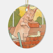 Drie kleine varkens: Bouwstenen voor een huis Keramisch Ornament (Links)