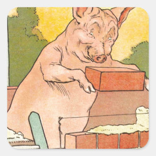 Drie kleine varkens: Bouwstenen voor een huis Vierkante Sticker