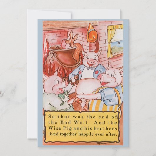 Drie kleine Varkens die wolf koken, feiale tale Kaart (Voorkant)
