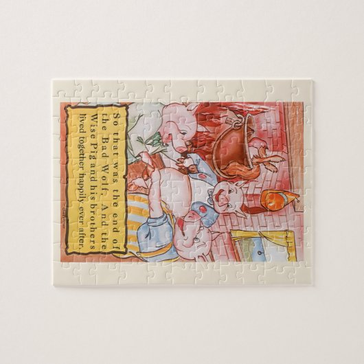 Drie kleine Varkens die wolf koken,  feiale tale Legpuzzel (Horizontaal)