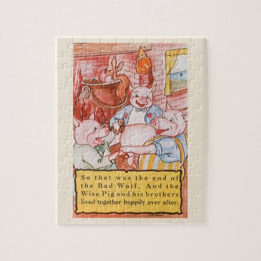 Drie kleine Varkens die wolf koken,  feiale tale Legpuzzel (Verticaal)