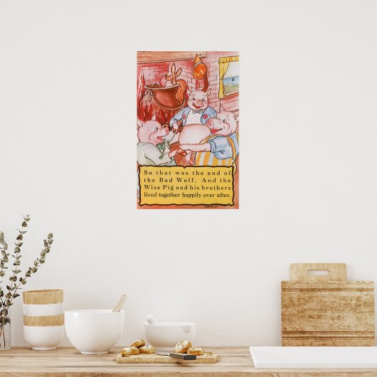 Drie kleine Varkens die wolf koken,  feiale tale Poster (Keuken)