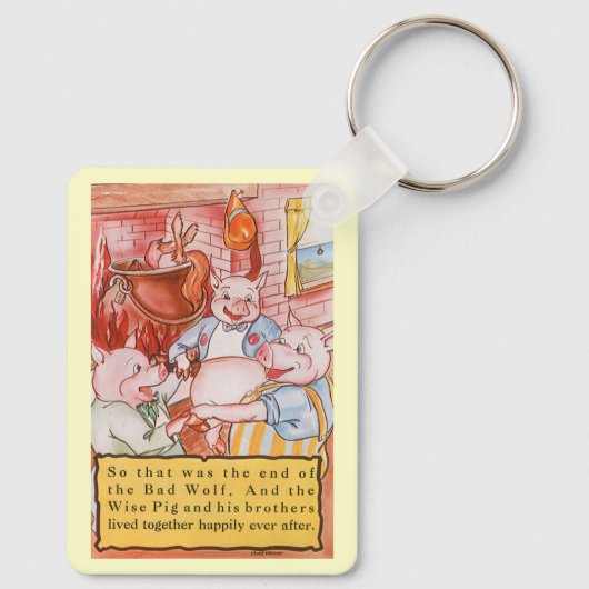 Drie kleine Varkens die wolf koken, feiale tale Sleutelhanger (Achterkant)