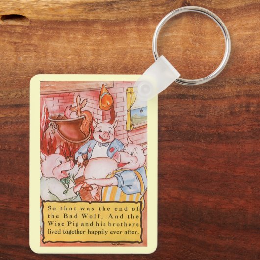 Drie kleine Varkens die wolf koken,  feiale tale Sleutelhanger (Achterkant)