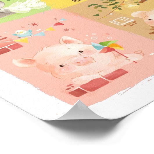 Drie Kleine Varkens en Big Bad Wolf Poster (Hoek)