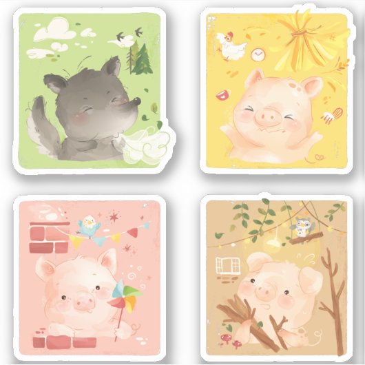 Drie kleine varkens en Big Bad Wolf Sticker (Voorkant)