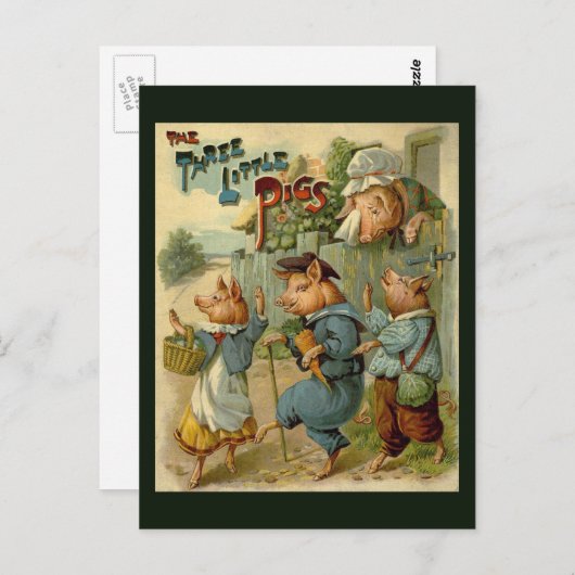 Drie kleine Varkens Fairy Tale Briefkaart (Voorkant / Achterkant)