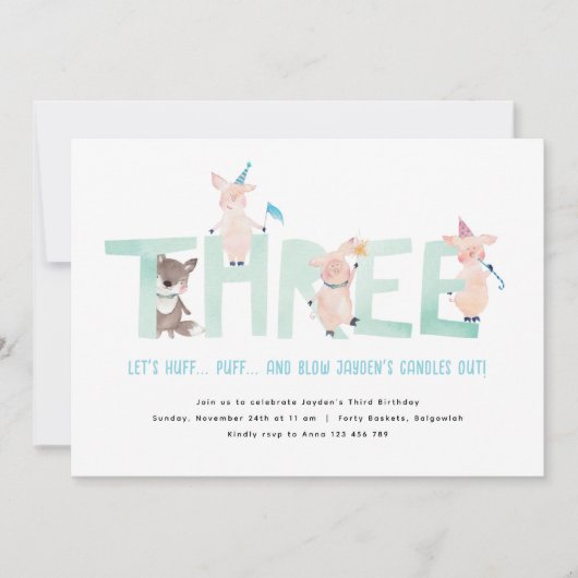 Drie Kleine Varkens Grote Boze Wolf, Jongens Derde Kaart (Voorkant)