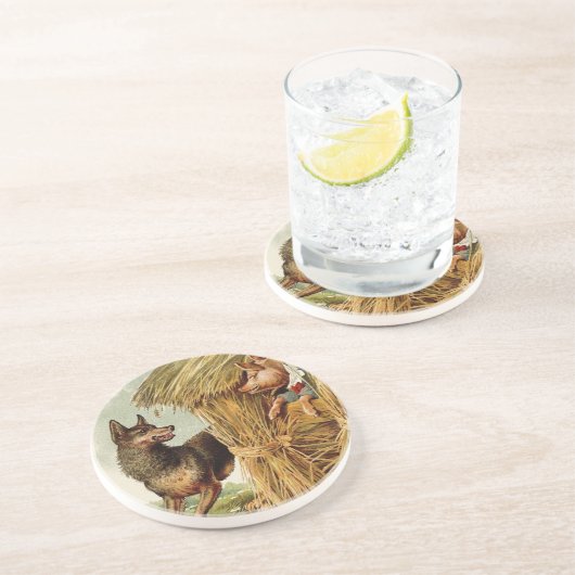 Drie Kleine Varkens Grote Boze Wolf, Klassiek Spro Zandsteen Onderzetter (Zijkant)