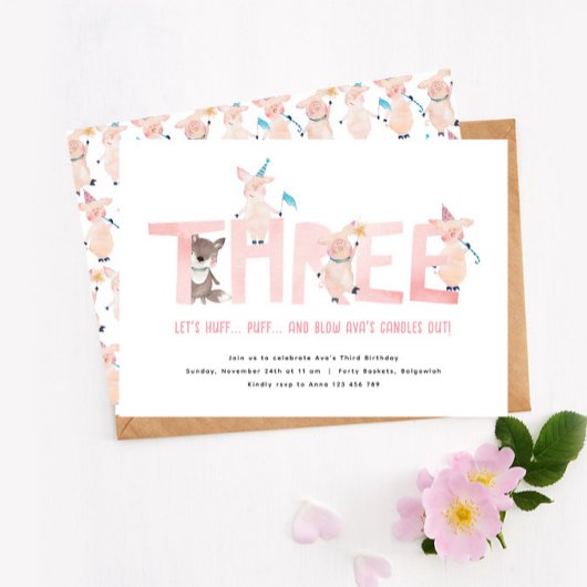 Drie kleine varkens grote boze wolf, meisjes 3e ve kaart