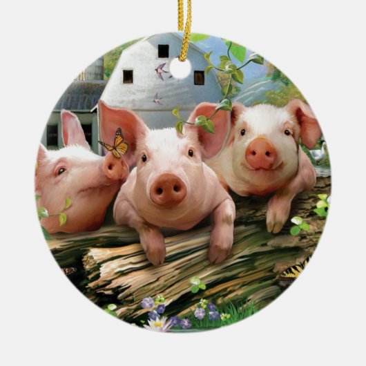 Drie kleine varkens keramisch ornament (Voorkant)