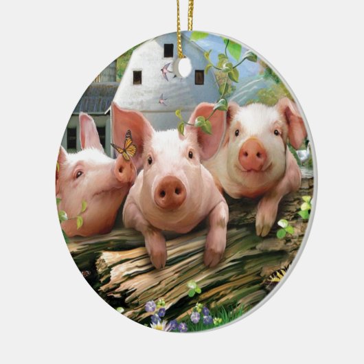 Drie kleine varkens keramisch ornament (Links)
