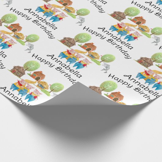 Drie kleine varkens kleurrijke folk en sprookje cadeaupapier (Hoek)