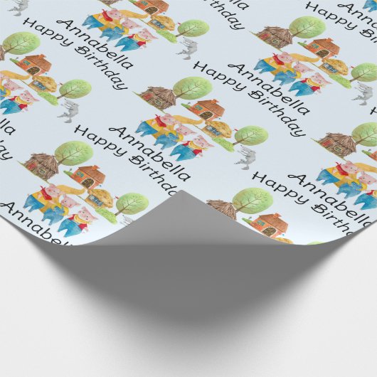 Drie kleine varkens Kleurrijke Folk & Fairy Tale B Cadeaupapier (Hoek)