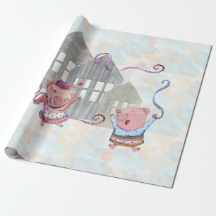 Drie kleine varkens met hun huizen cadeaupapier