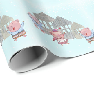 Drie kleine varkens met hun huizen cadeaupapier