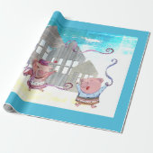 Drie kleine varkens met hun huizen cadeaupapier (Uitgerold)