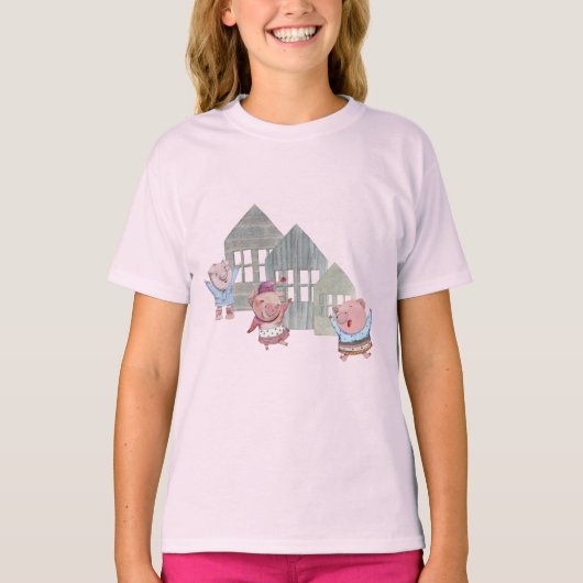Drie kleine varkens met hun huizen t-shirt (Voorkant)