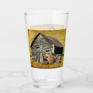 Drie kleine varkens op de bijtende schuur glas