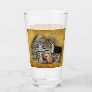 Drie kleine varkens op de bijtende schuur glas