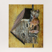 Drie kleine varkens op de bijtende schuur legpuzzel (Verticaal)