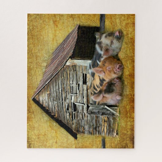 Drie kleine varkens op de bijtende schuur legpuzzel (Verticaal)