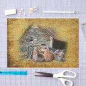 Drie kleine varkens op de bijtende schuur tissuepapier (Craft)