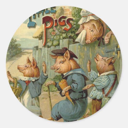 Drie Kleine Varkens Oude Sprookje Ronde Sticker (Voorkant)