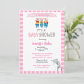 Drie kleine Varkens Thema Roze Baby shower Kaart (Staand voorkant)