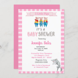 Drie kleine Varkens Thema Roze Baby shower Kaart