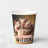 Drie kleine varkens Verjaardagstaart Papieren Bekers (Achterkant)