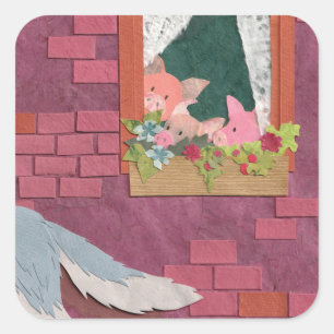 Drie kleine varkens vierkante sticker