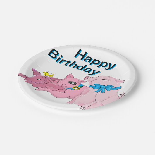 drie kleine varkensverjaardag papieren bordje (Gekanteld)