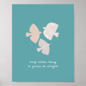 Drie kleine vogelliedje Blauwgroen slaapkamer kuns Poster (Voorkant)